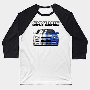 Nissan Skyline r34 GTR White Grey and Blue, JDM Car Baseball T-Shirt